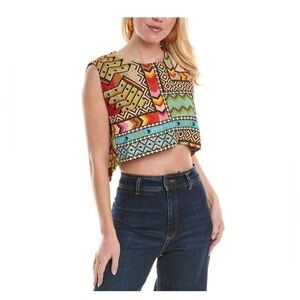 NWT Size L Farm Rio Banana Scarves Linen Crop Top